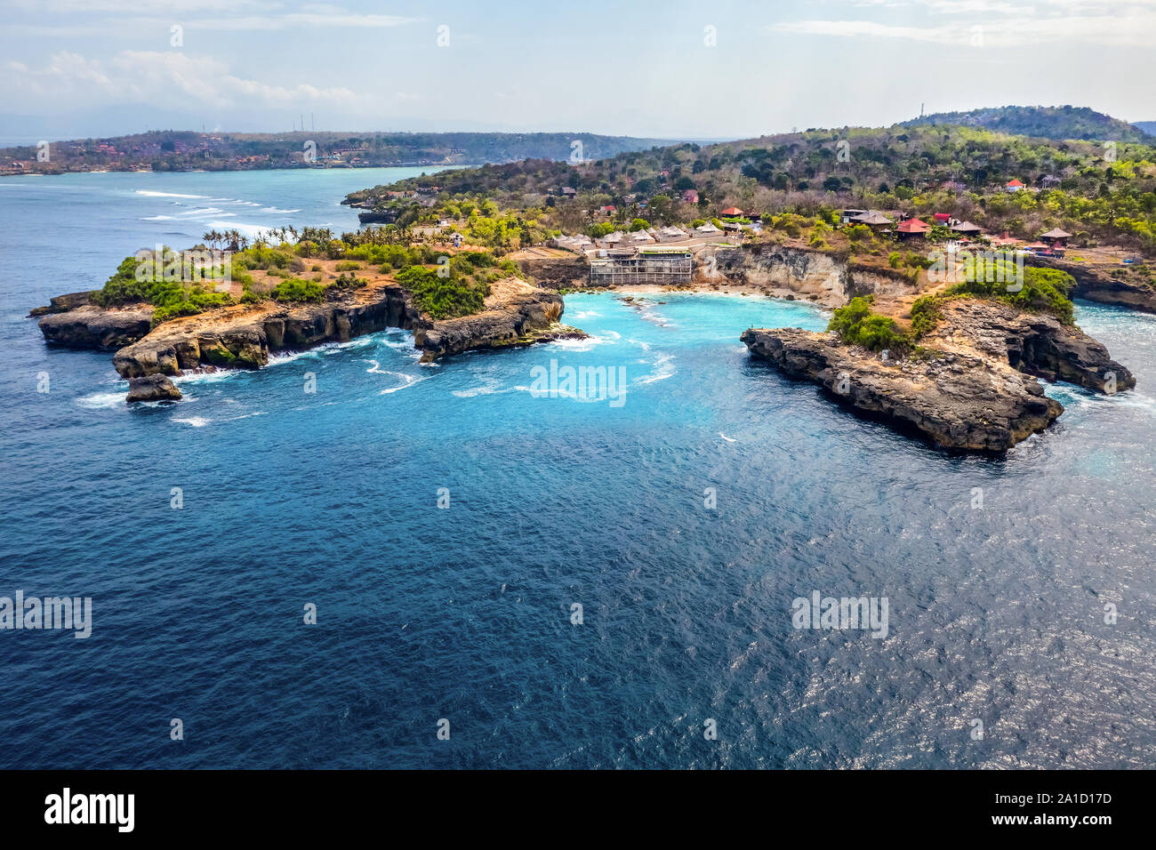 Vue aérienne de Blue Lagoon, Nusa Penida, Bali, Indonésie. Banque D'Images