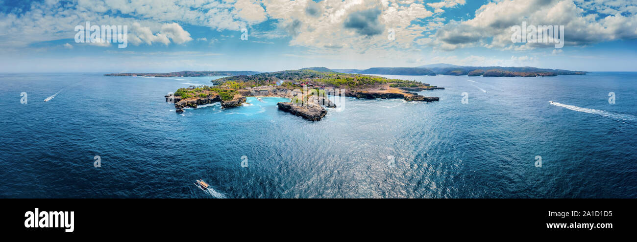 Vue aérienne de Blue Lagoon, Nusa Penida, Bali, Indonésie. Banque D'Images