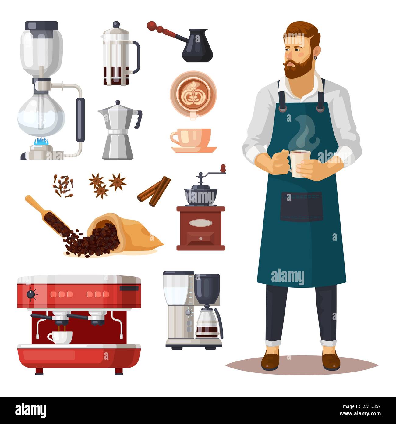 Homme avec tasse de café près de coffeeshop articles Illustration de Vecteur