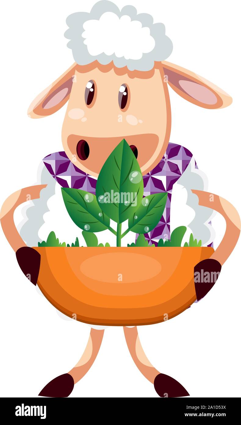 Les brebis avec plante, illustration, vecteur sur fond blanc. Illustration de Vecteur