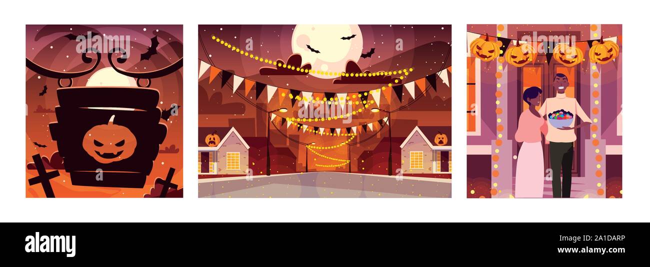 Jeu de cartes avec des scènes d'halloween design illustration vectorielle Illustration de Vecteur