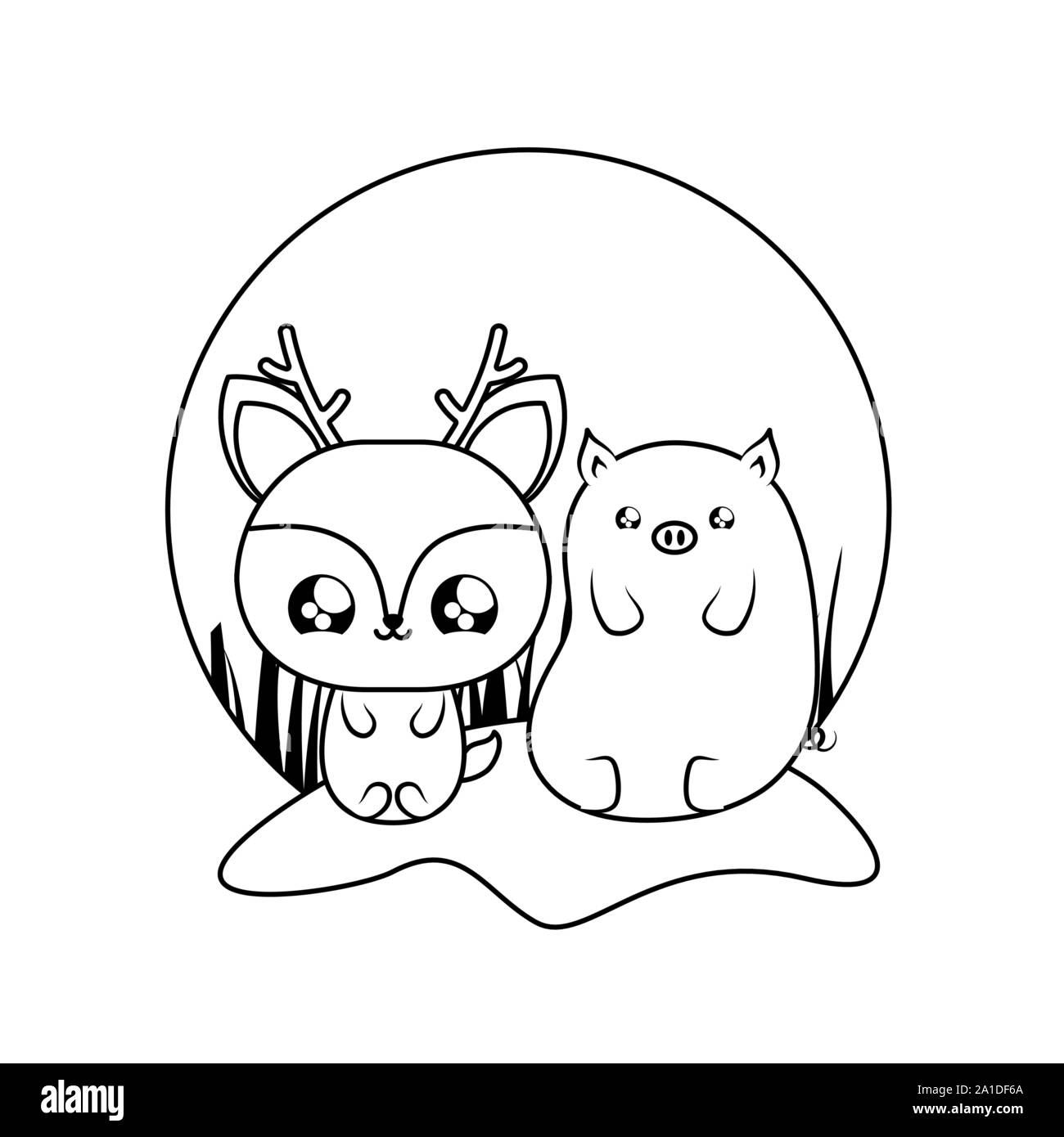 Renne Mignon Avec Piggy De Bebes Animaux Kawaii Vector Illustration Design Image Vectorielle Stock Alamy