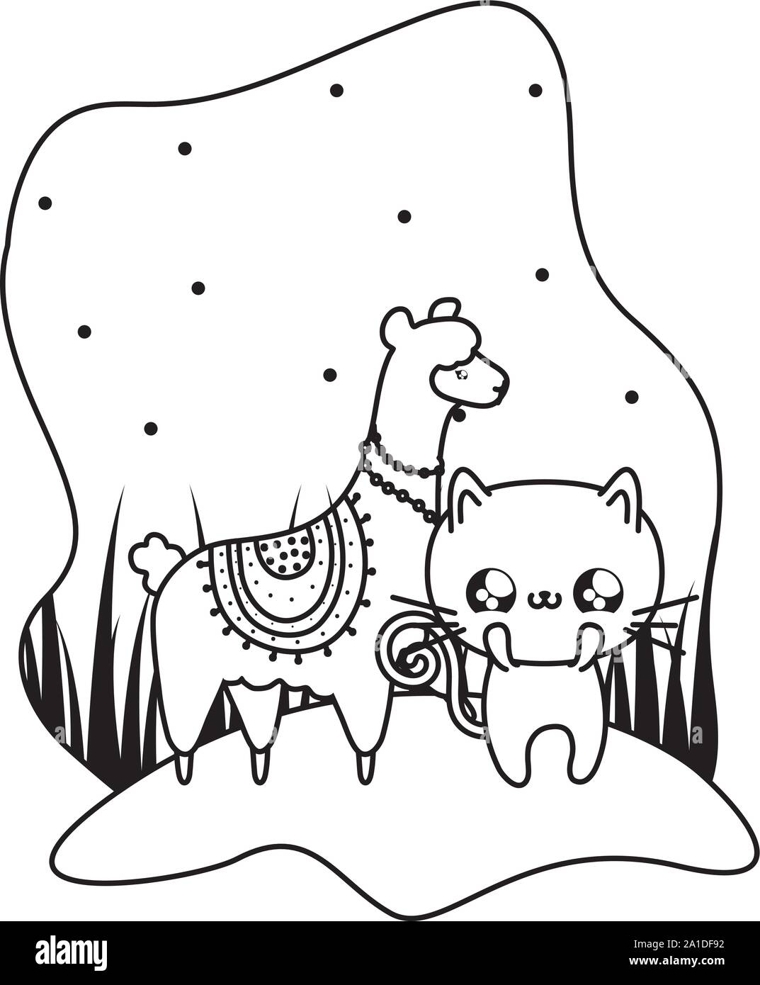 Cute Baby Alpaga Avec Animaux Chat Kawaii Vector Illustration Design Image Vectorielle Stock Alamy