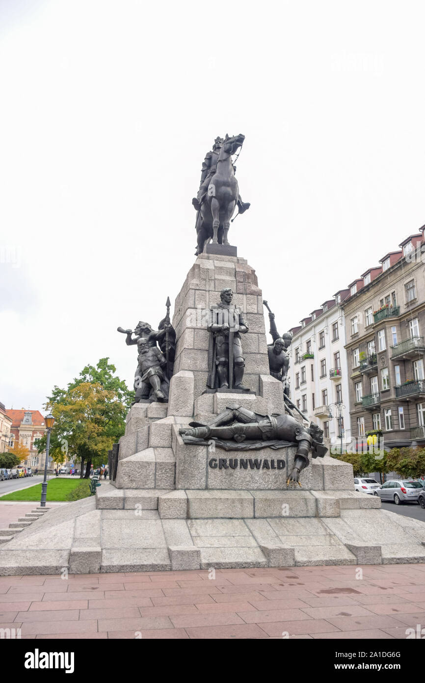 Monument Grunwald, une statue équestre du roi de Pologne située à place Matejko dans ville de Cracovie, Pologne Banque D'Images