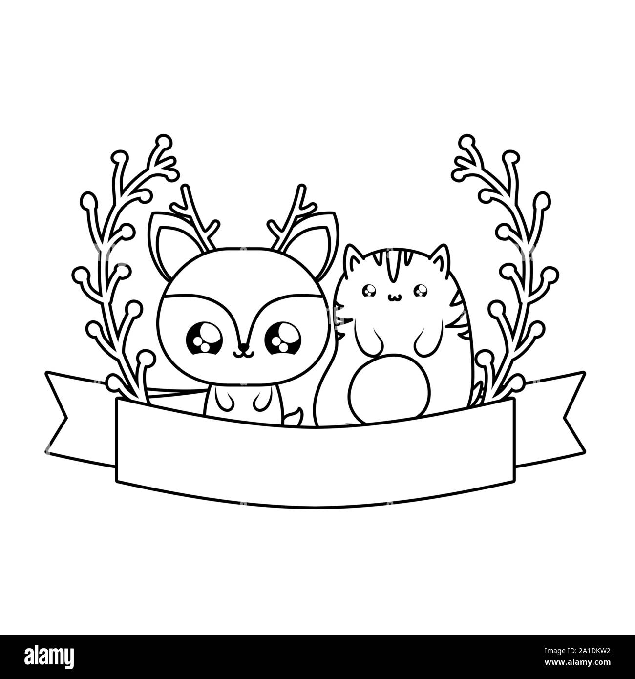Renne Mignon Avec Animaux Chat Kawaii Bebe Vector Illustration Design Image Vectorielle Stock Alamy