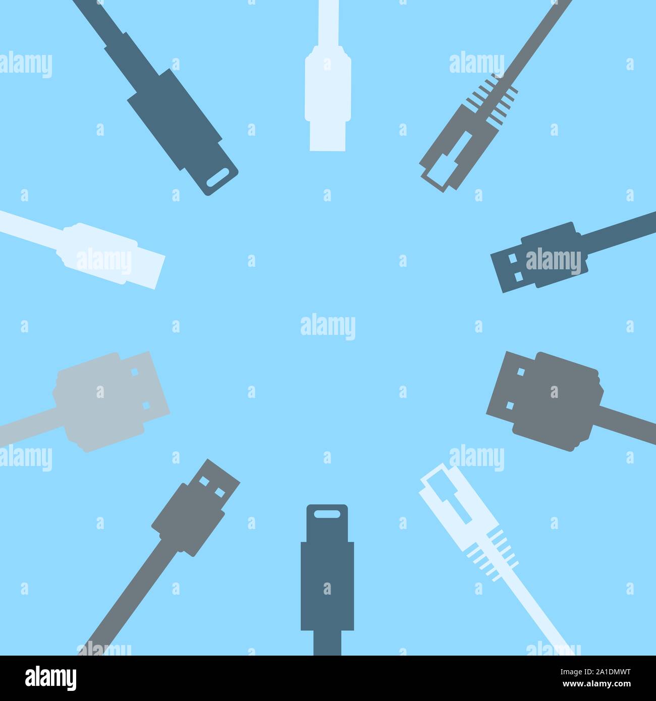 Cercle de dix connexions par câble y compris HDMI, USB, Ethernet en vecteur de conception plate Illustration de Vecteur