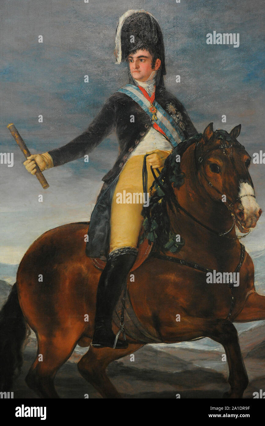 Ferdinand VII (1784-1833). Roi d'Espagne (1808-1833). Portrait équestre de Ferdinand VII, 1808. Détail. Par Francisco de Goya y Lucientes (1746-1828). San Fernando Académie Royale des Beaux-arts de Madrid. L'Espagne. Banque D'Images