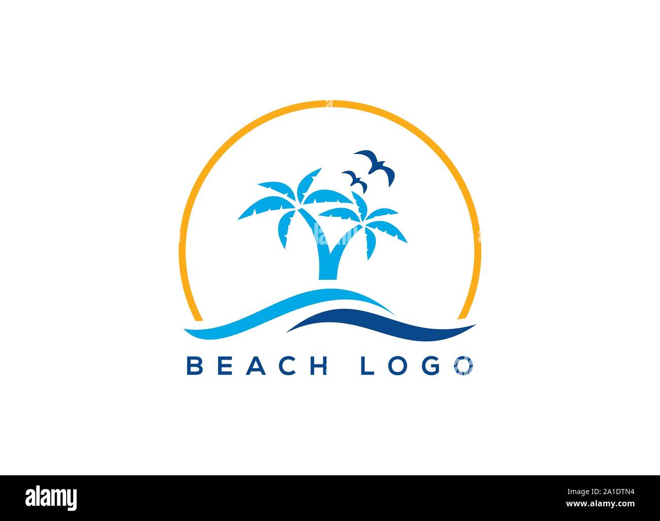 Icône palmier de l'été et voyage d'illustration vectorielle logo design, logo design, vecteur de plage coucher du soleil logo design logo illustration vecteur d'onde. Illustration de Vecteur