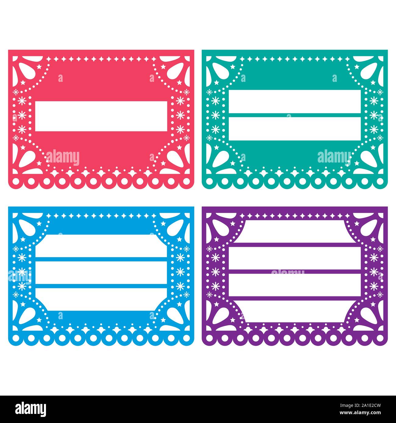 Papel Picado vector design templates set - papier mexicain décoration avec de l'espace vide pour le texte Illustration de Vecteur