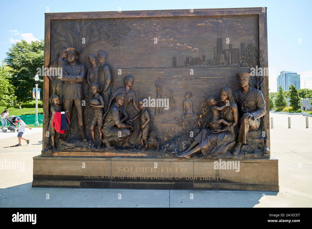 Murale de bronze à Soldier Field de Chicago, dans l'Illinois, États-Unis d'Amérique Banque D'Images