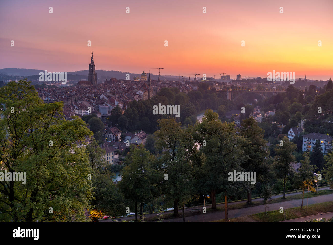 Coucher de soleil sur la ville historique de Berne, Suisse Banque D'Images