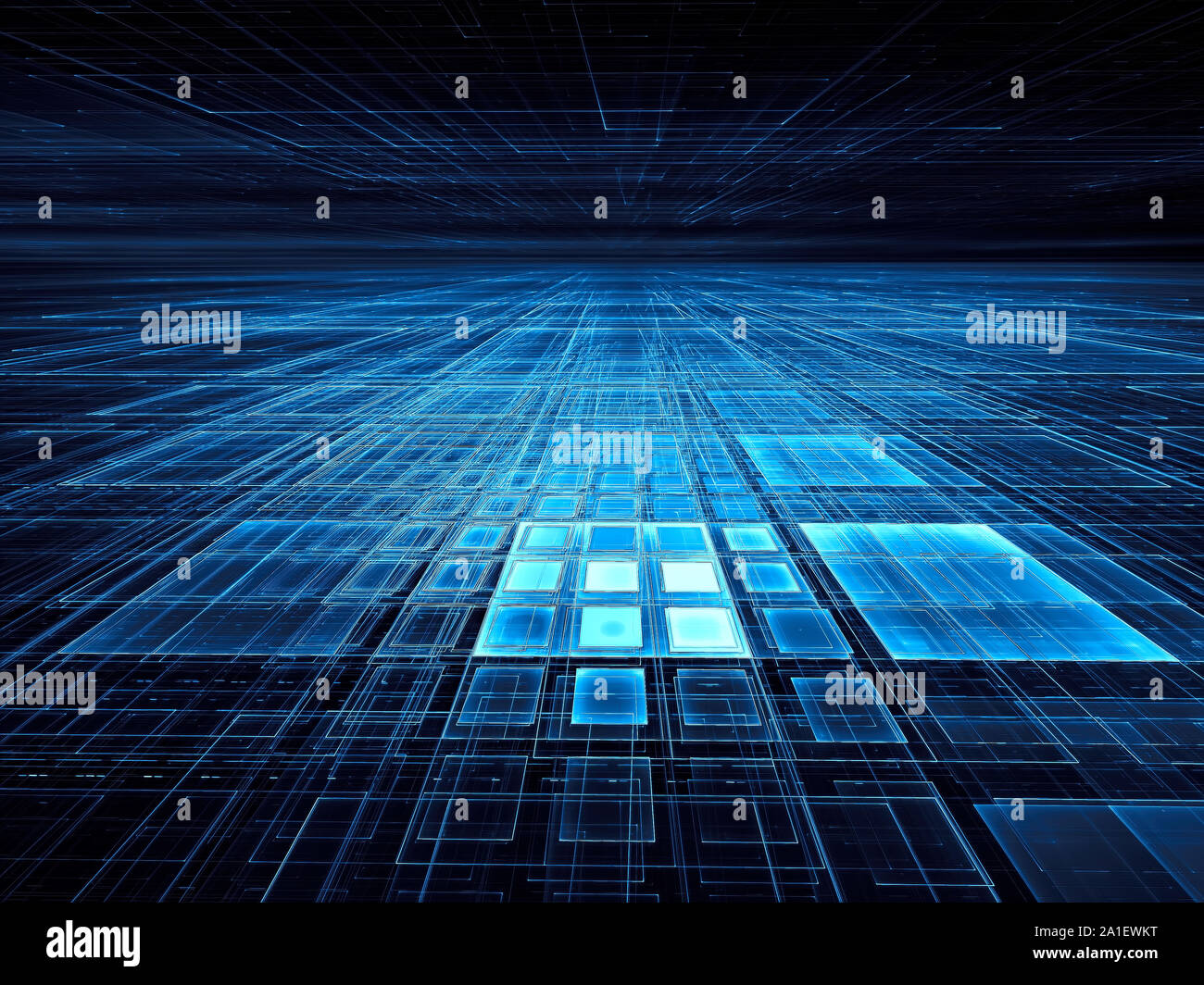 Grille de perspective bleu - création numérique abstrait 3d illustration Banque D'Images