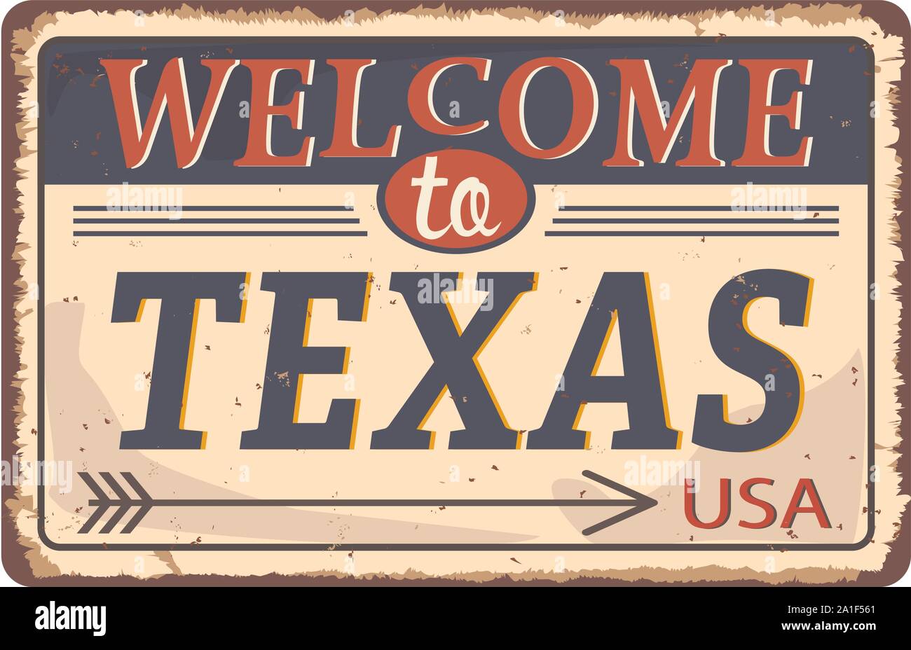 Vintage tin sign avec les États-Unis d'état. Texas Retro souvenirs ou des modèles de carte postale sur fond rouille. Dixie. Au sud. Illustration de Vecteur