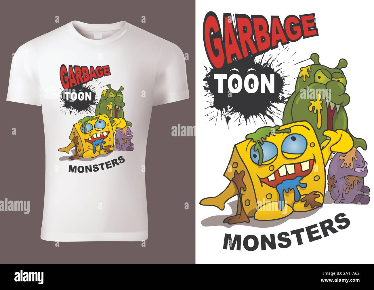 T-shirt enfant avec Cartoon Monstres Illustration de Vecteur