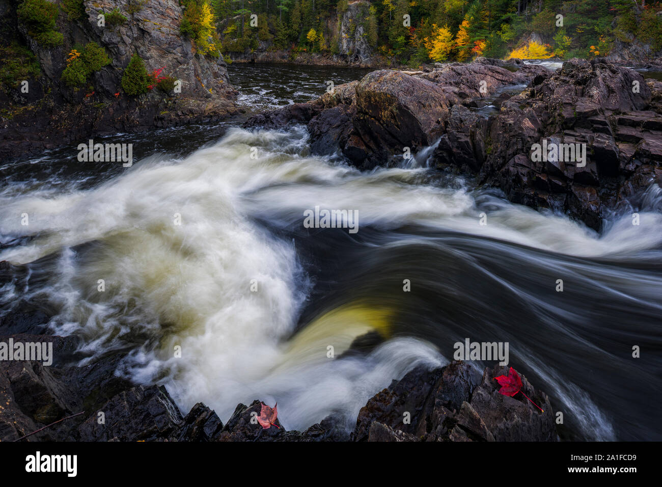Couleurs d'automne à partir de début octobre à Grand Falls, dans le Maine. Nikon Nikkor Z Z 7, 24-70mm f/4 S @ 32mm, f/11, ISO 64, 1/4 seconde, polariseur. # Nikon #  Banque D'Images