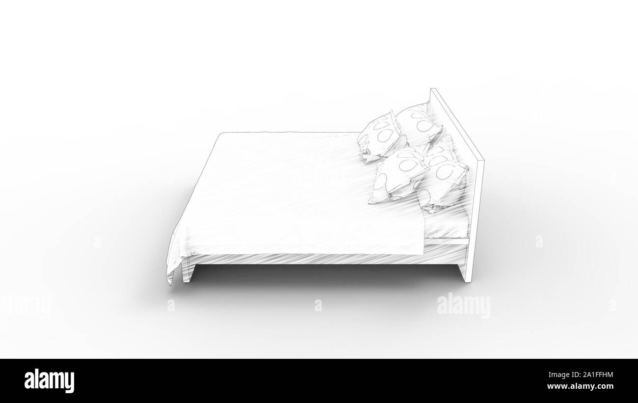 Le rendu 3D d'un lit blanc fond isolé en studio Banque D'Images