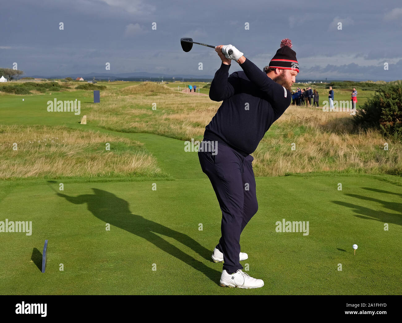 ST ANDREWS, ÉCOSSE. 26 SEPTEMBRE 2019 : Andrew Johnston de l'Angleterre joue un coup de départ lors de la première partie de l'Alfred Dunhill Links Championship, Tournoi de Golf du Tour Européen à St Andrews, Scotland Banque D'Images