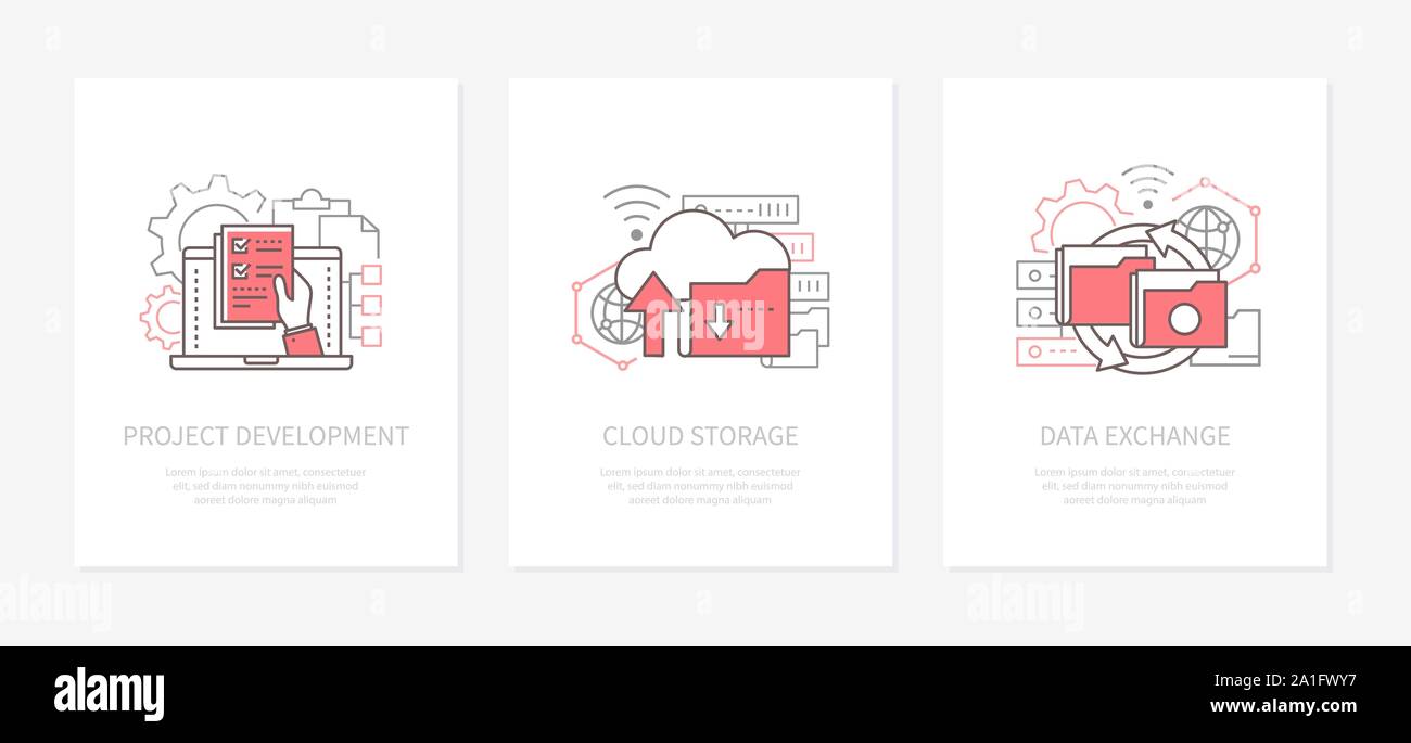La technologie numérique - ligne style design icons set Illustration de Vecteur