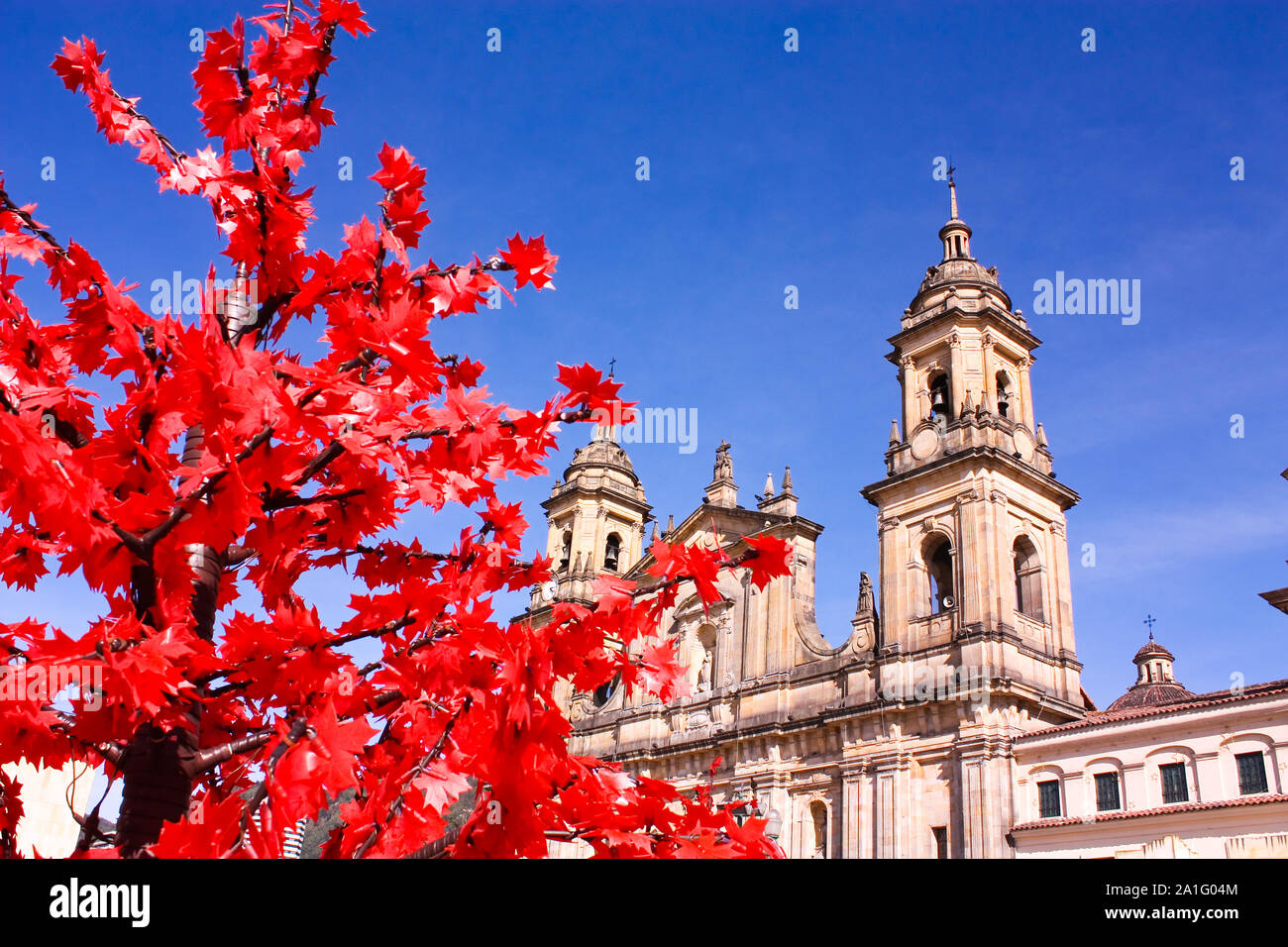 Cathédrale de Bogota. Basiiica "Catedral Metropolitana de la Inmaculada Concepcion'. À la place de Bolivar. La Candelaria district, Bogota, Colombie. Banque D'Images