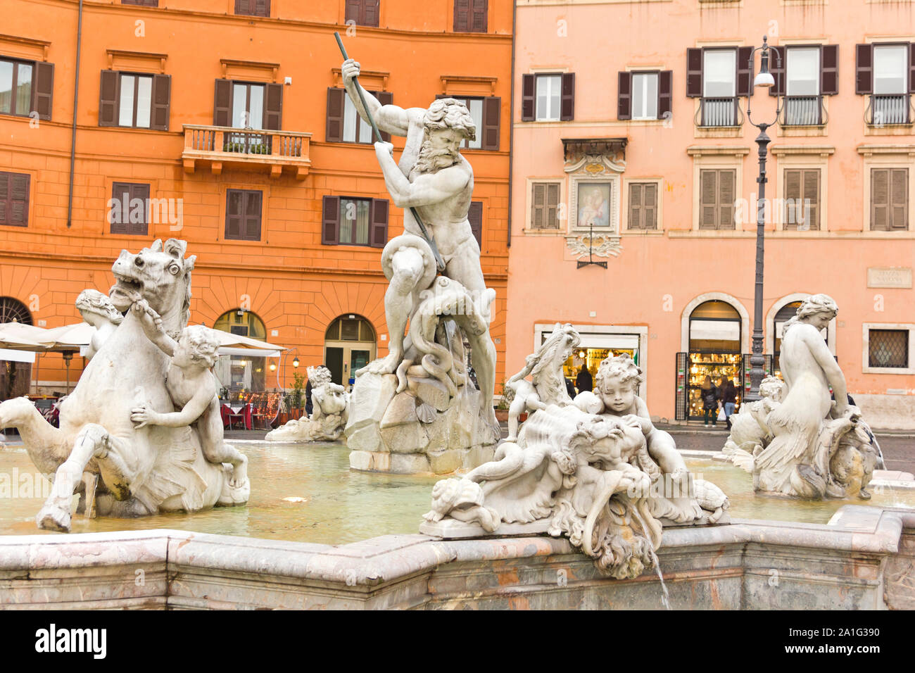 Fontaine de Neptune de la Piazza Navona, Rome, Italie Photo Stock Alamy