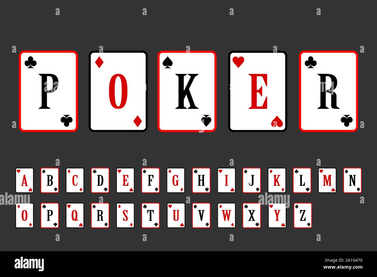Cartes de poker cartes jeu alphabet lettrage. vector illustration