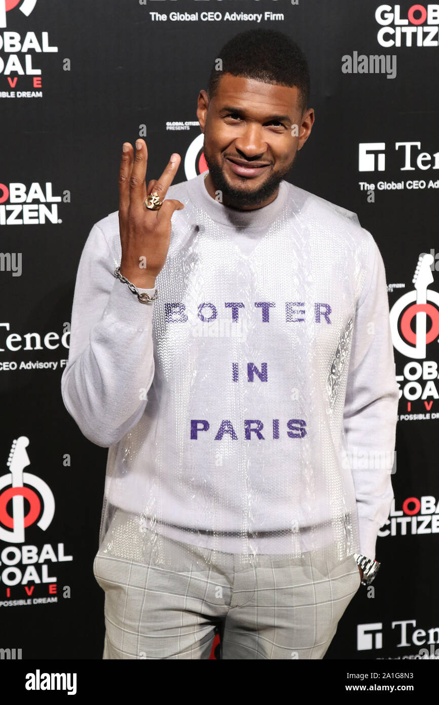 Brooklyn, NY, USA. 26 Sep, 2019. Usher au citoyen du monde, la conférence de presse pour annoncer leur campagne 2020, l'objectif mondial Live : le rêve possible à l'entrepôt d'AnnÕs à Brooklyn, New York le 26 septembre, 2019 Crédit : Walik Goshorn Punch/media/Alamy Live News Banque D'Images