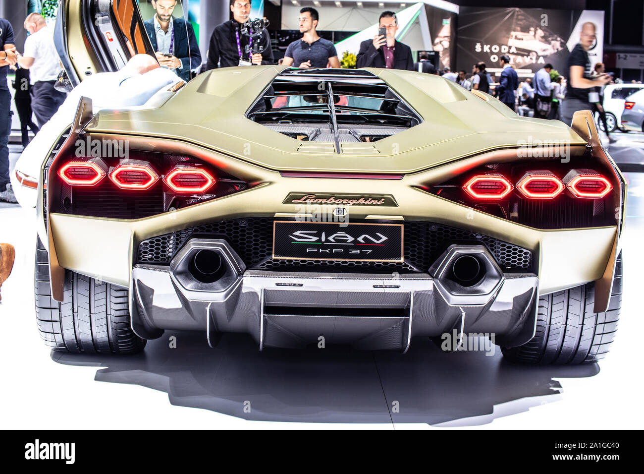 Francfort, Allemagne, 10 Sep 2019 : Lamborghini Sian 37 FKP à AIA, 2020 Première année de modèle hybride à base de supercondensateur V12 par Automobili Lamborghini Banque D'Images