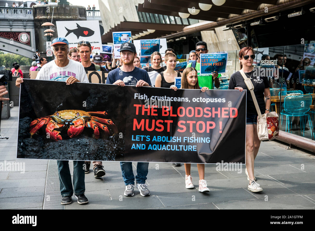 26 mars 2017 : mars pour les animaux aquatiques de protestation à Melbourne, Victoria, Australie Banque D'Images