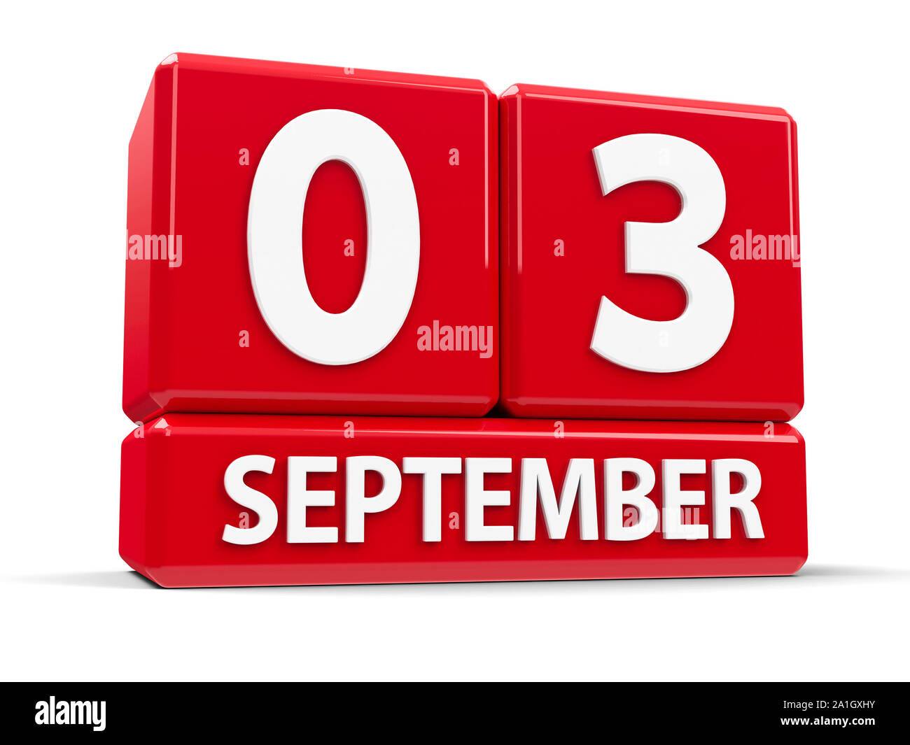 Cubes rouges - Le 3 septembre - sur un tableau blanc - Jour du mouvement d'indépendance en Tunisie, le rendu en trois dimensions, 3D illustration Banque D'Images