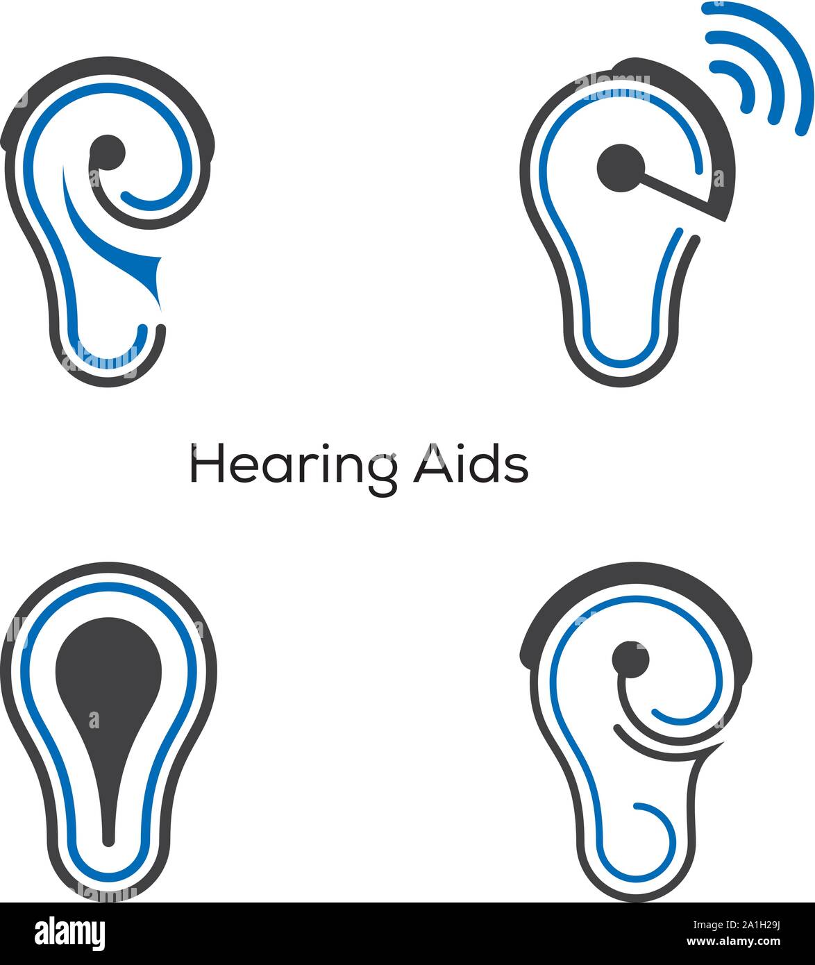 Symbole de l'aide auditive, l'oreille oreille appareil auditif icône vecteur écouter le son des graphiques. Logo de l'aide auditive, audition oreille typographie logo vector icône image Illustration de Vecteur