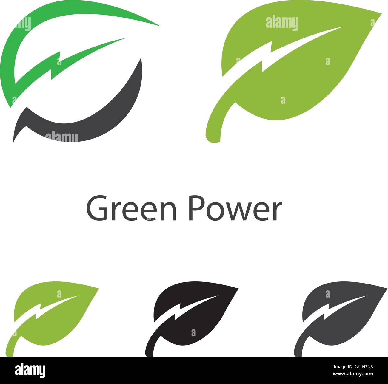 L'Énergie de l'énergie verte, l'élément de conception de logo Logo Feuille Feuilles Thunder, icône vecteur, creative feuille verte, modèle logo icône Eco vert feuille Illustration de Vecteur