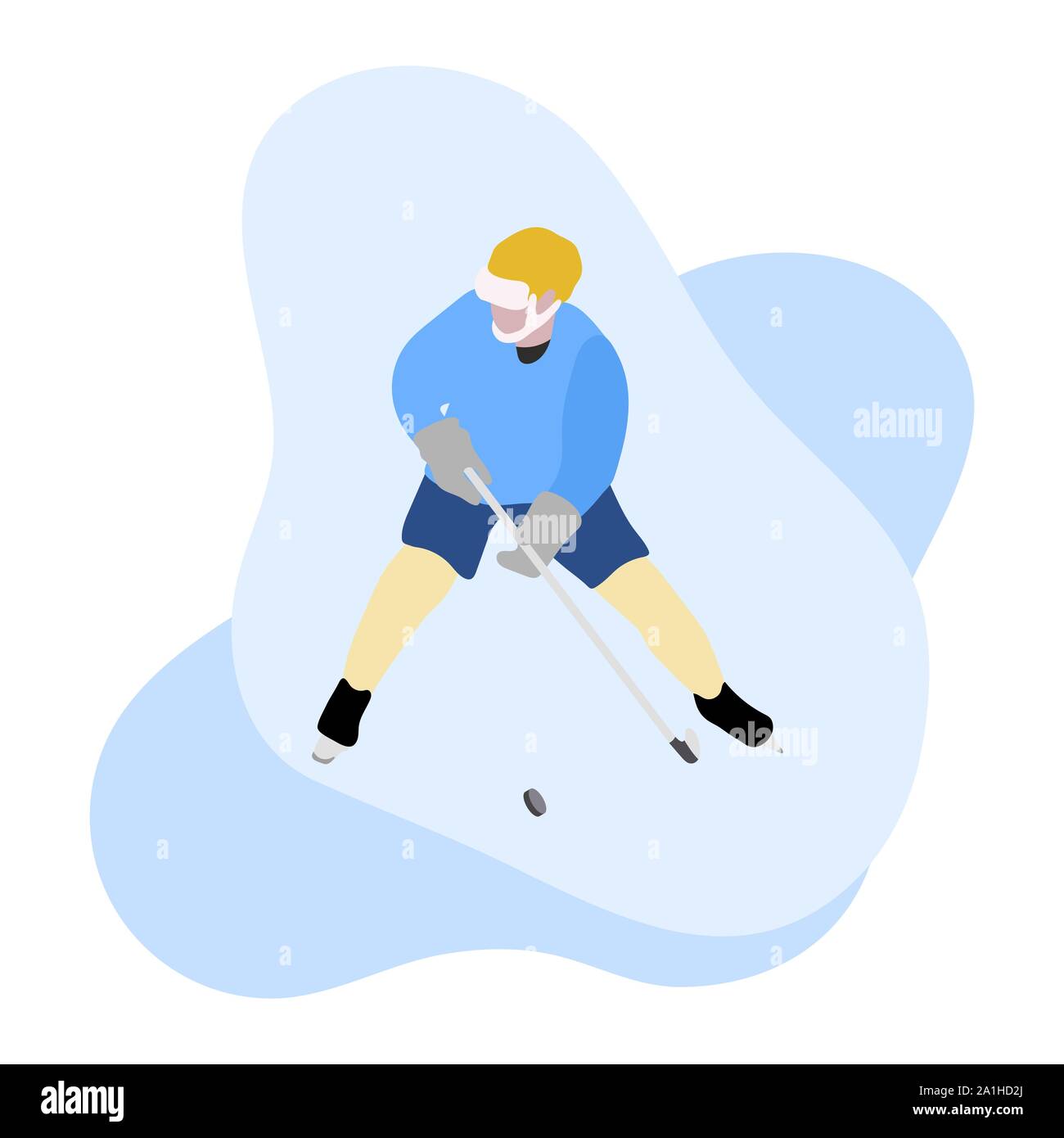 Le joueur de hockey avec bâton de hockey, hockey sur glace palet sur fond blanc. Arrière-plan de sports d'hiver. L'homme jouant au hockey. Tournoi, championnat, competit Illustration de Vecteur