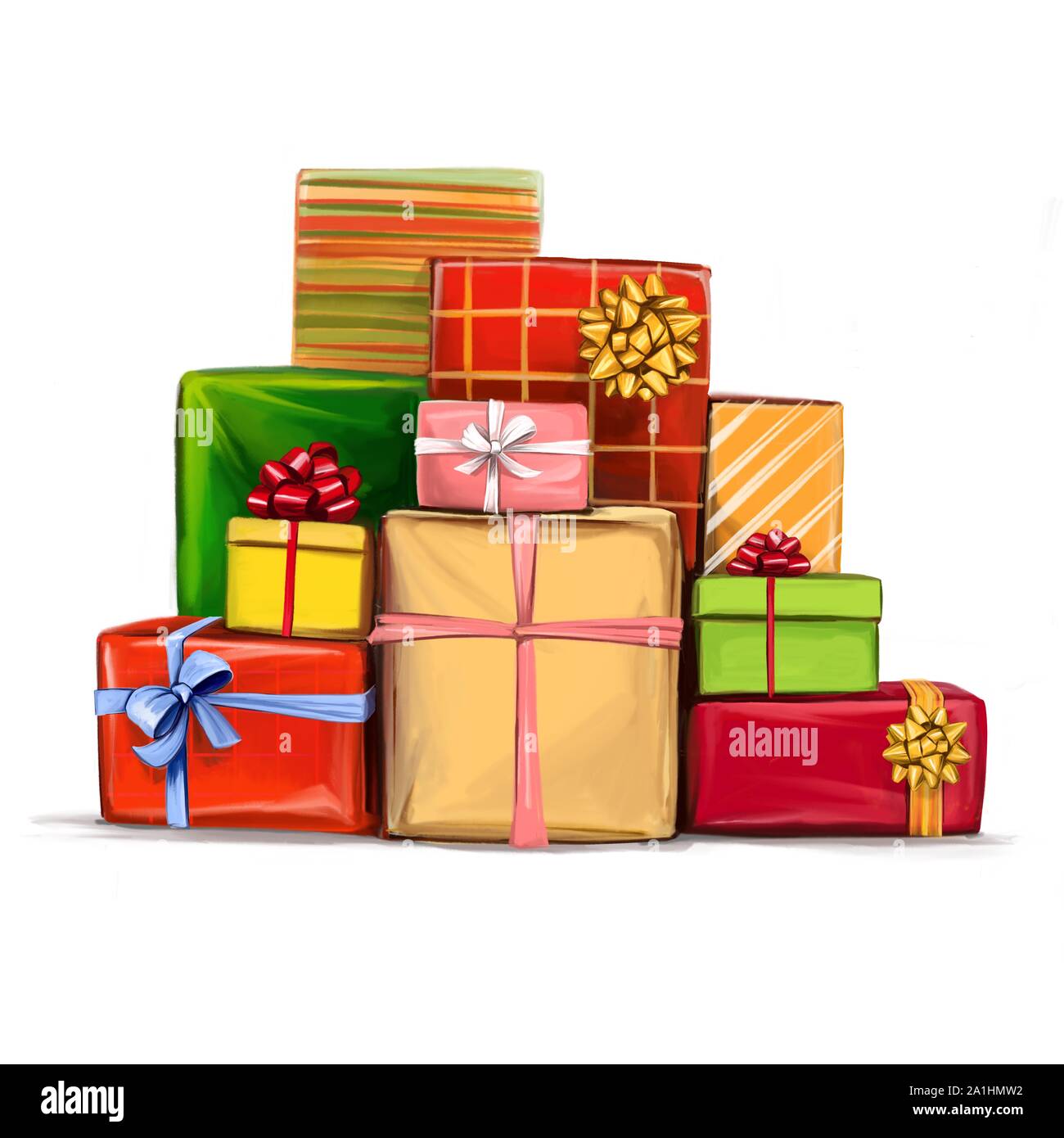 Boîte-cadeau de Noël de décoration , art, illustration à l'aquarelle peint isolé sur fond blanc Banque D'Images