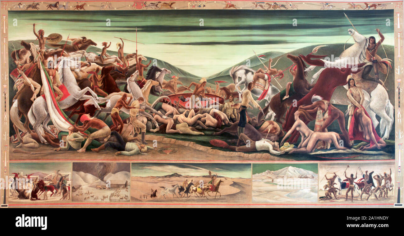 Dangers de la murale de Mail, par Frank Albert Mechau, Jr. à l'Ariel Rios Federal Building, Washington, D.C. Banque D'Images