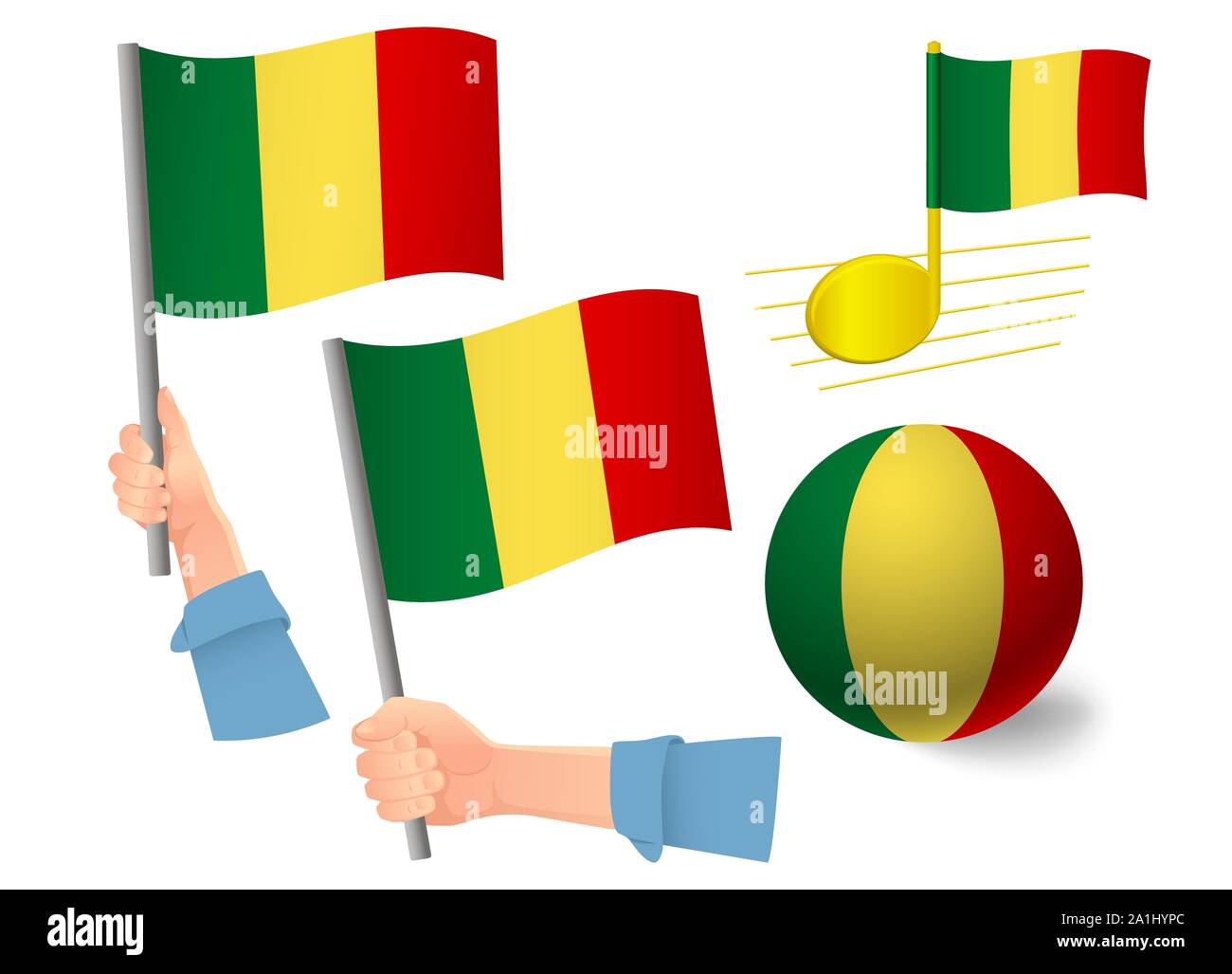 Drapeau Mali icon set. Drapeau national du Mali illustration Banque D'Images