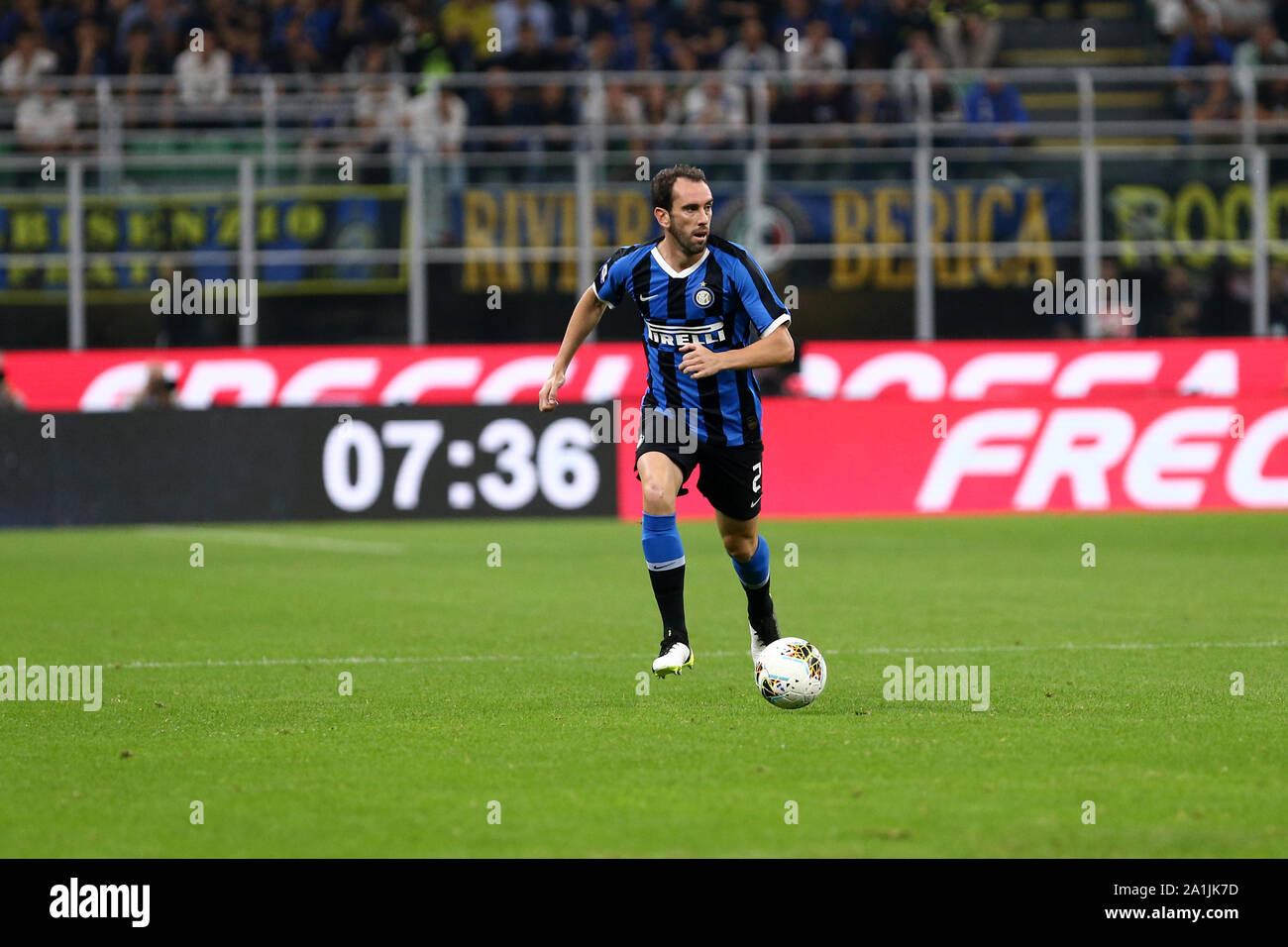 Milano, Italie. 25 septembre 2019. Italien de série A. Internazionale FC vs SS Lazio. Diego Godin de l'Internazionale FC. Banque D'Images