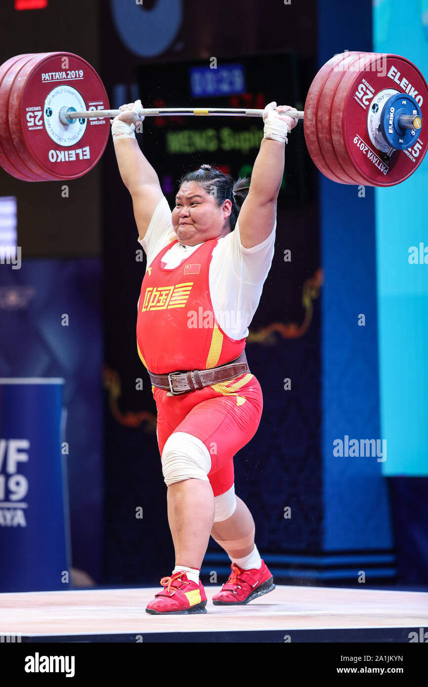 Pattaya Thailande. 27 Sep 2019. Meng Suping de la concurrence de la Chine au cours de l halterophilie 87kg a l evenement aux Championnats du monde d halterophilie 2019 tenue a Pattaya Thailande le 27
