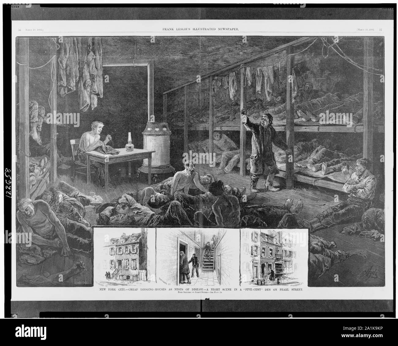 New York City - bon marché logement-Maisons, nids de maladie -une scène de nuit dans un cinq-cent den sur Pearl Street / Hyde ; à partir de croquis par Joseph Becker. Banque D'Images