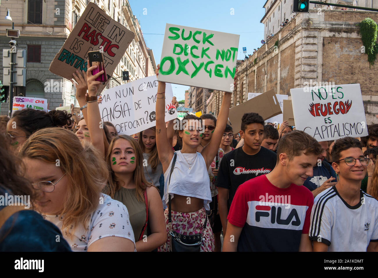 Roma, 27/09/2019 : Changements climatiques global strike, vendredi pour l'avenir. Banque D'Images