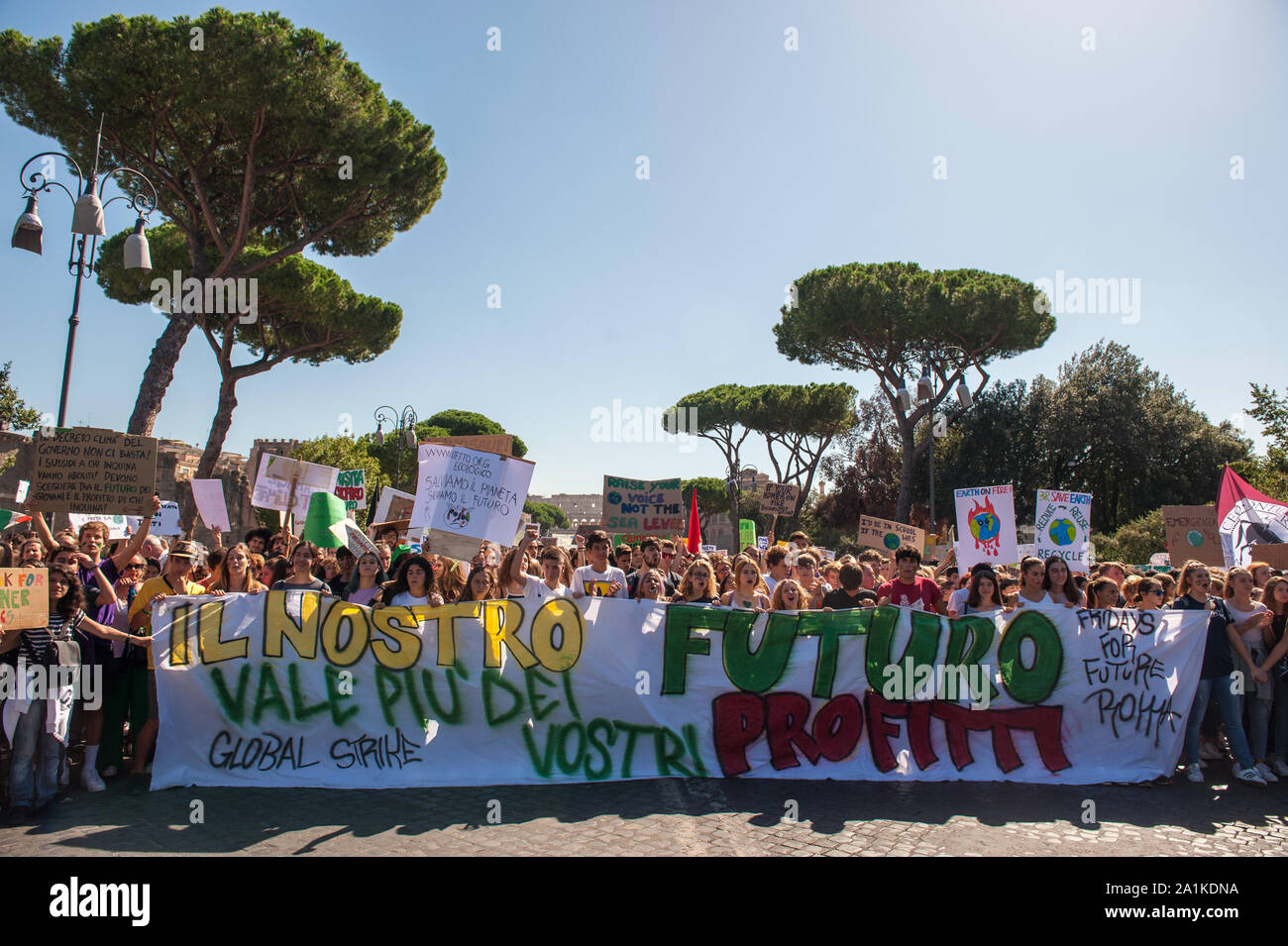 Roma, 27/09/2019 : Changements climatiques global strike, vendredi pour l'avenir. Banque D'Images