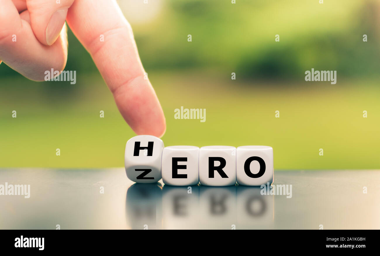 De zéro à héros concept. Un tour de main et change le mot dés 'zéro' à 'Hero'. Banque D'Images