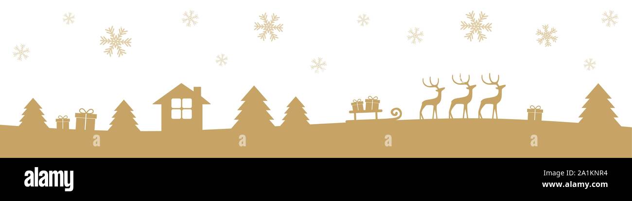 Frontière avec l'hiver noël or cadeaux rennes et sapins vector illustration EPS10 Illustration de Vecteur