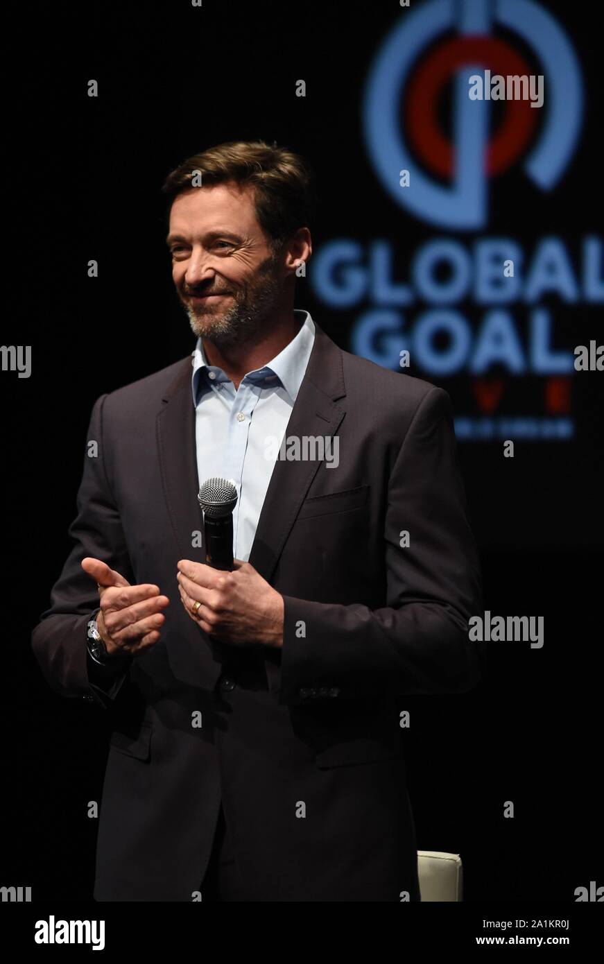 Hugh Jackman lors de la conférence de presse pour l'objectif Citoyen du monde : le rêve possible Live 2020 Lancement de Campagne, St Ann's Warehouse, Brooklyn, NY Le 26 septembre, 2019. Photo par : Kristin Callahan/Everett Collection Banque D'Images