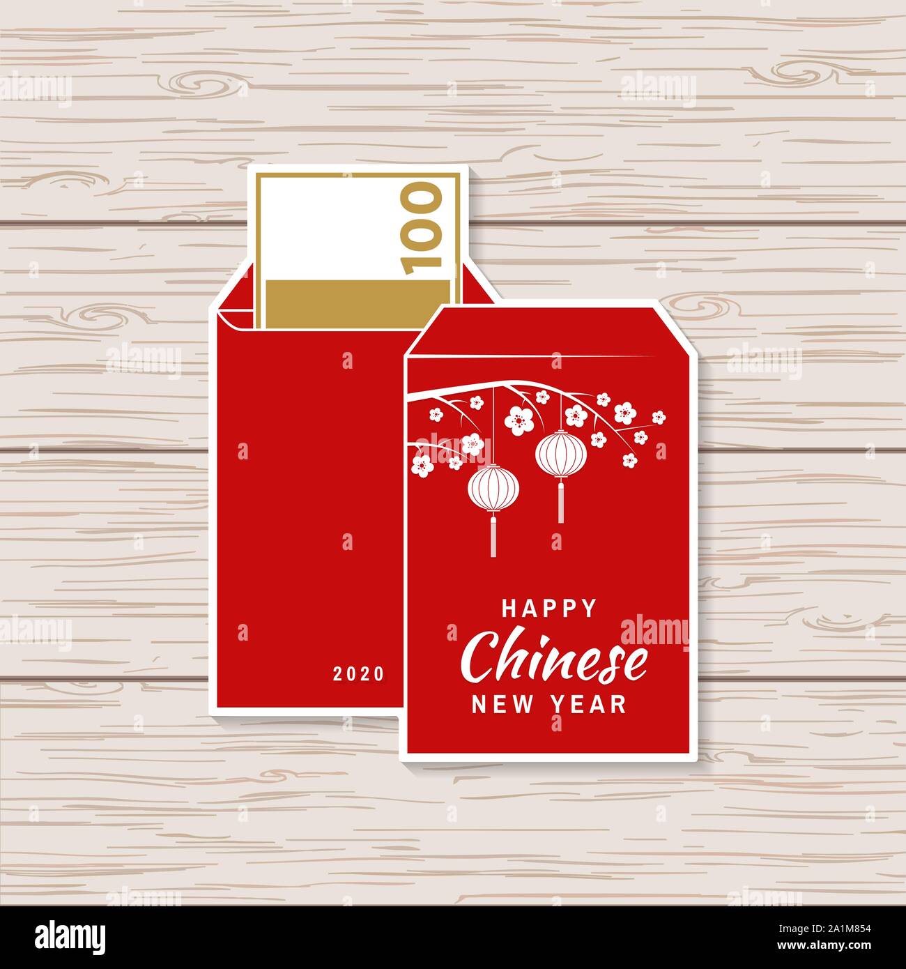 Joyeux Nouvel An chinois sticker design. Vector illustration. Le Nouvel An chinois patch ou d'une carte de vœux. Signe Chinois avec enveloppe rouge. Bannière pour gabarit. Illustration de Vecteur