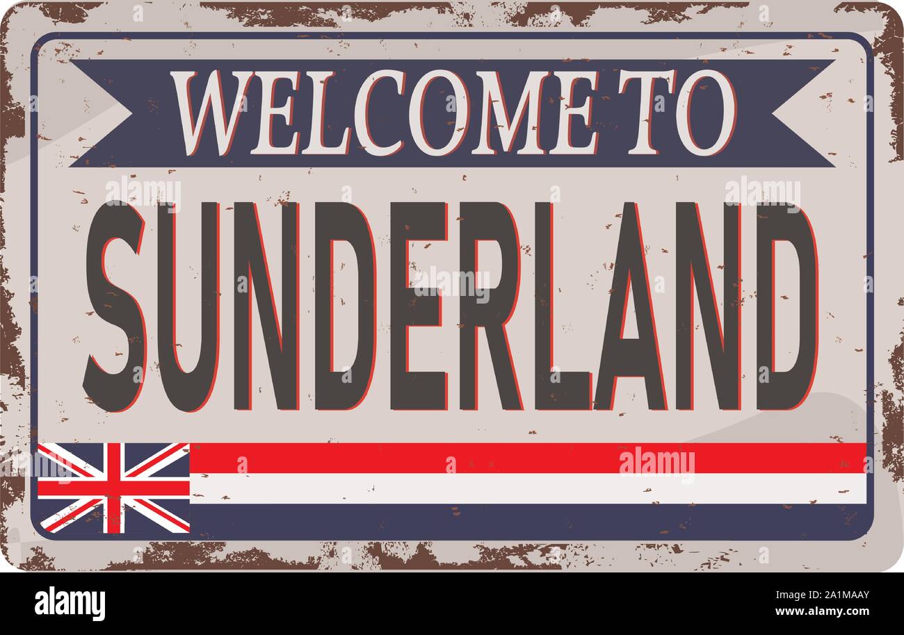 Bienvenue à Sunderland rétro Vintage signe. Destinations de voyage à thème old rusty arrière-plan. Illustration de Vecteur