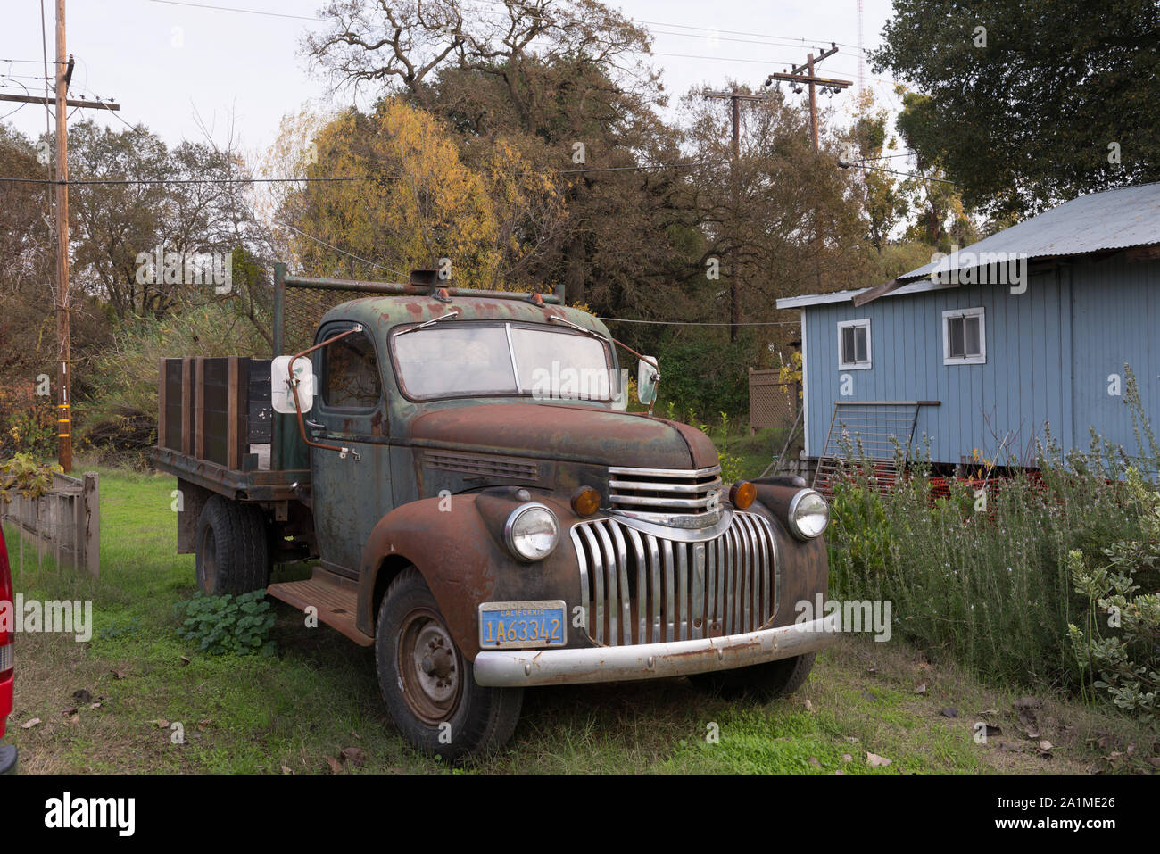 Vieux camion Chevrolet dans Locke, une localité dans le Sacramento/San Joaqin River Delta en Californie Banque D'Images