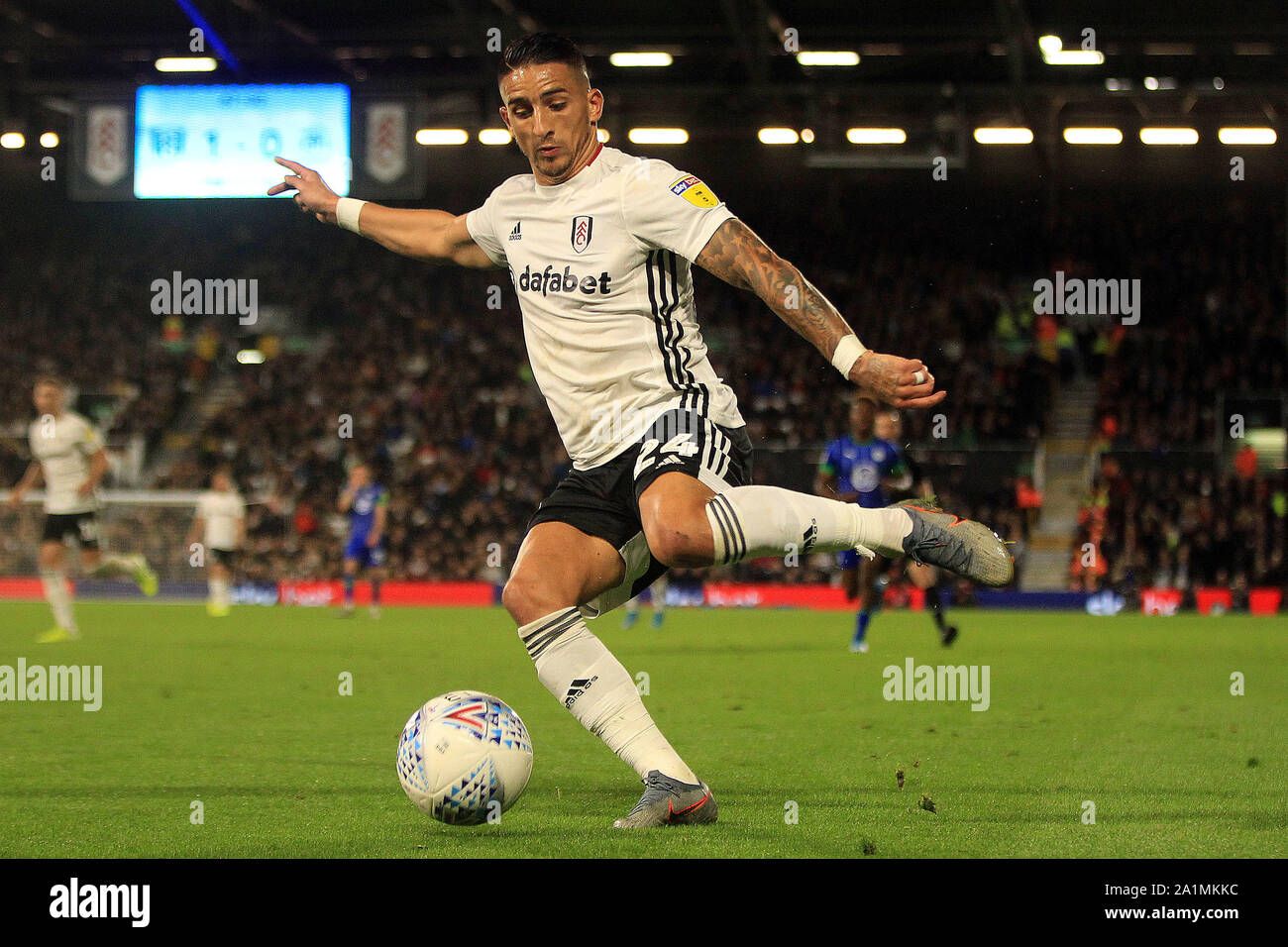 Londres, Royaume-Uni. 27 Sep, 2019. Anthony Knockaert de Fulham en action. Match de championnat Skybet EFL, Fulham v Wigan Athletic à Craven Cottage, à Londres, le vendredi 27 septembre 2019. Cette image ne peut être utilisé qu'à des fins rédactionnelles. Usage éditorial uniquement, licence requise pour un usage commercial. Aucune utilisation de pari, de jeux ou d'un seul club/ligue/dvd publications pic par Steffan Bowen/Andrew Orchard la photographie de sport/Alamy live news Crédit : Andrew Orchard la photographie de sport/Alamy Live News Banque D'Images