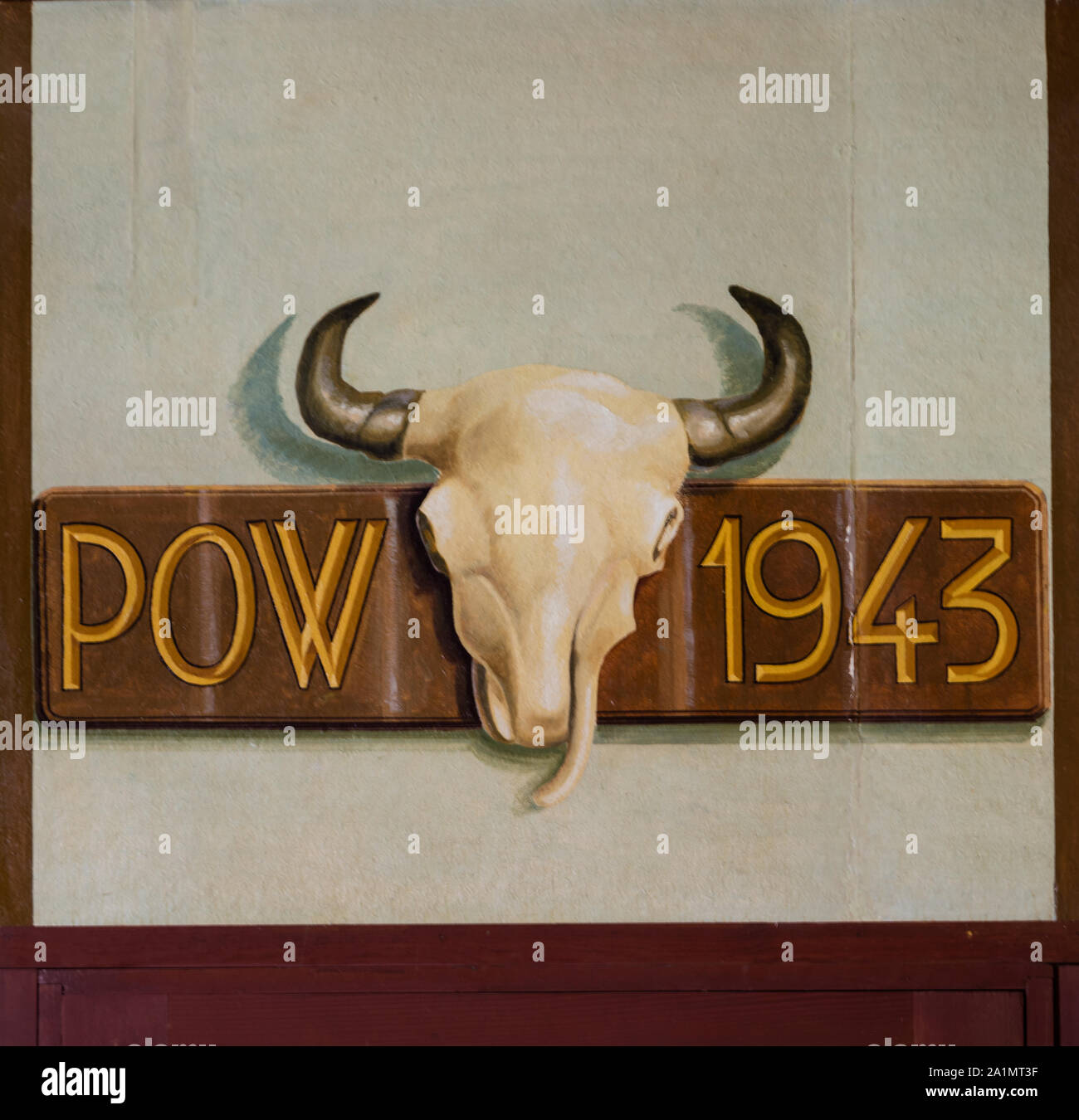 L'un des plusieurs murales à l'intérieur du bâtiment qui reste du Camp Douglas de Douglas, Wyoming Banque D'Images