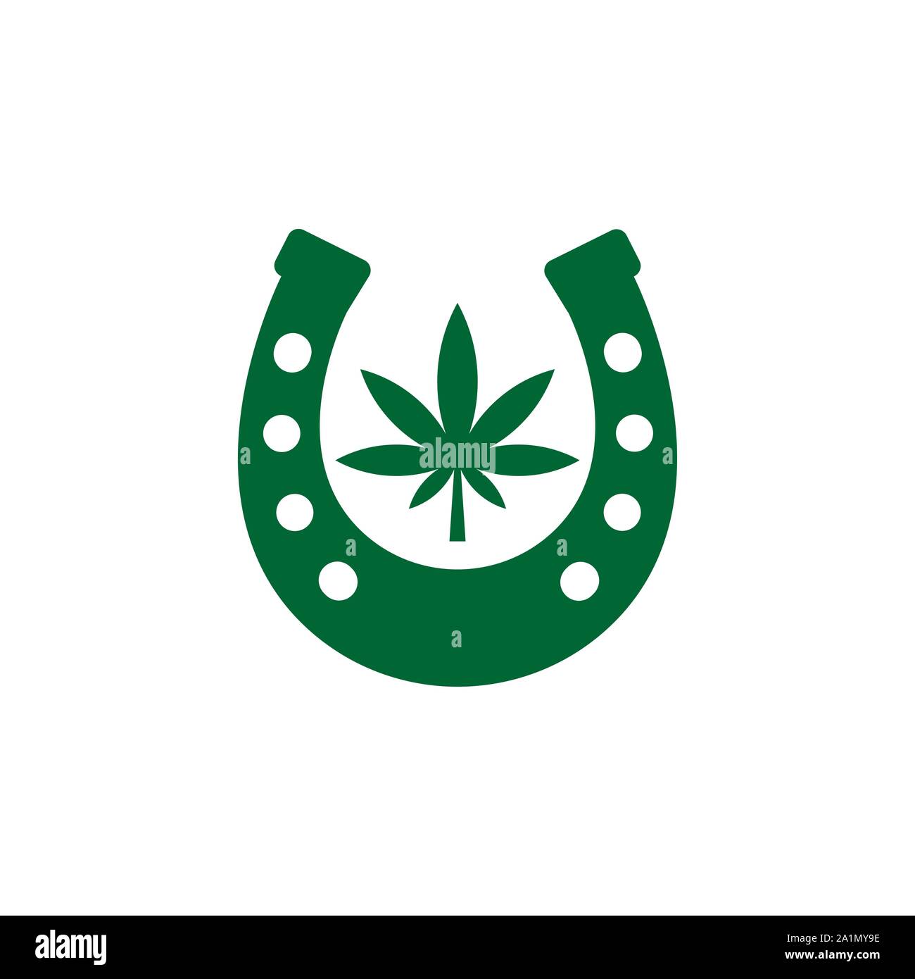Fer à cheval et l'icône de la feuille de cannabis isolé sur fond blanc. Illustration de Vecteur
