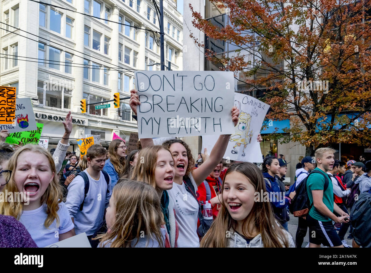 Sustainabiliteens menés par les jeunes, le climat mondial, grève, Vancouver, British Columbia, Canada Banque D'Images